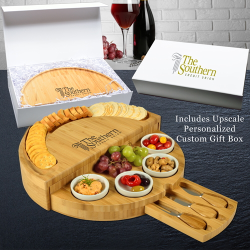 Bamboo Swivel Cheese / Charcuterie Board Gift Box Set